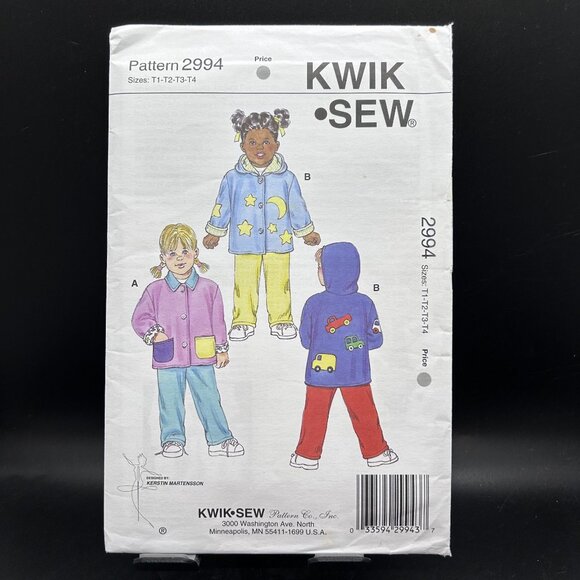 Kwik Sew 2994 “Toddlers' Jackets & Pants” (Size T1-T4) Sewing Pattern Uncut FF - Picture 1 of 5